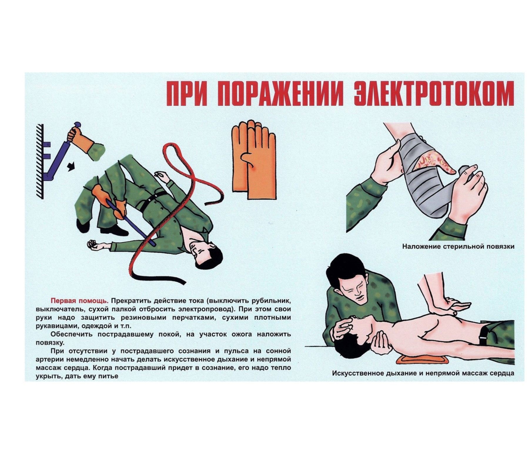 Плакат "Первая помощь при поражении электрическим током"